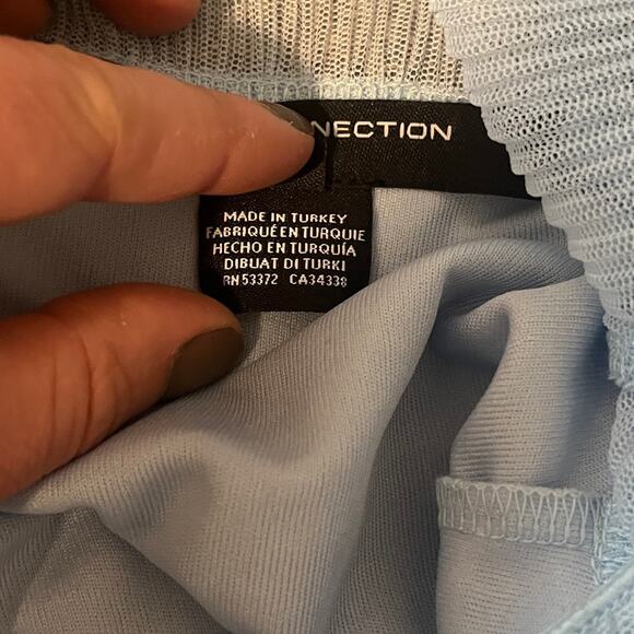 French Connection Saskia Ruched Sheer Yoke Short Sleeve Midi Dress Blue Size S - Picture 12 of 13